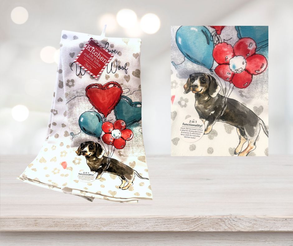 Resale - Dachshund Kitchen Towels Balloons Live, Love, Wag, Woof - Found at retail outlet